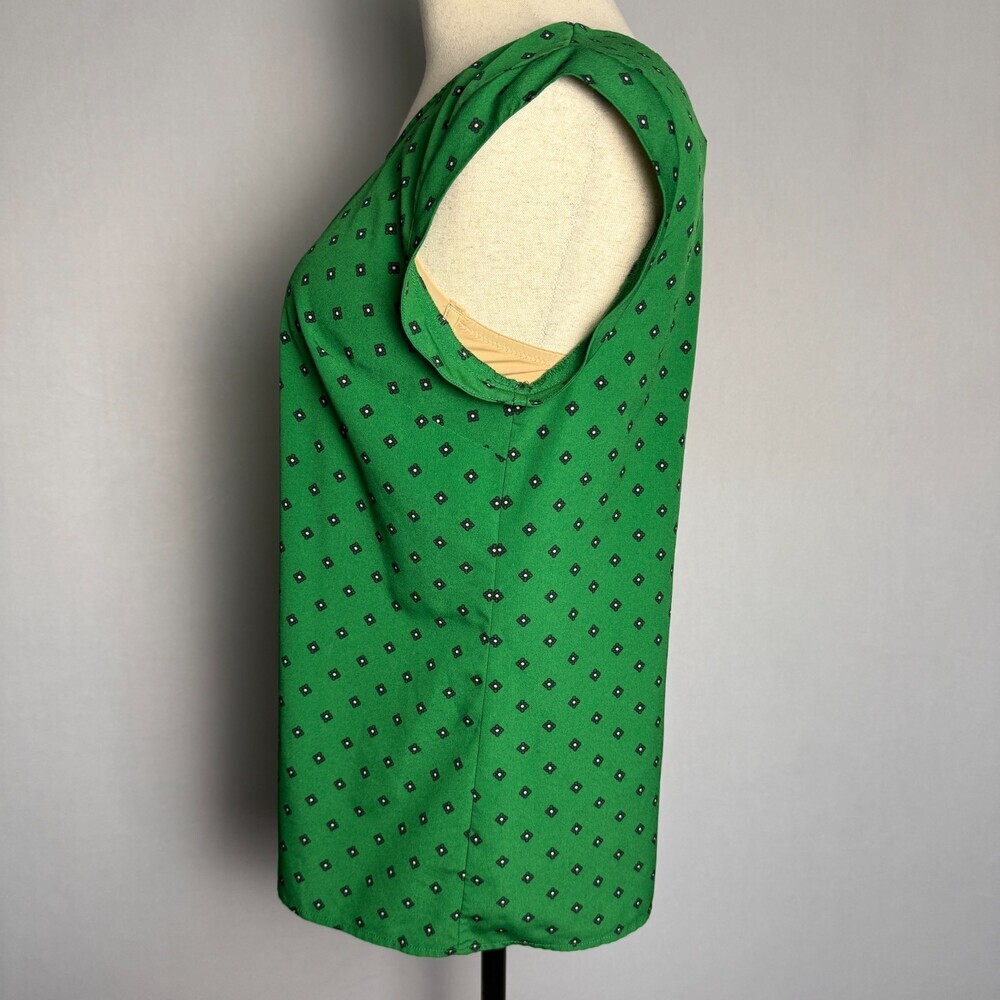 Merona Women's XL Cap Sleeve Blouse Kelly Green Blue Geometric Floral Print Top - Picture 6 of 13